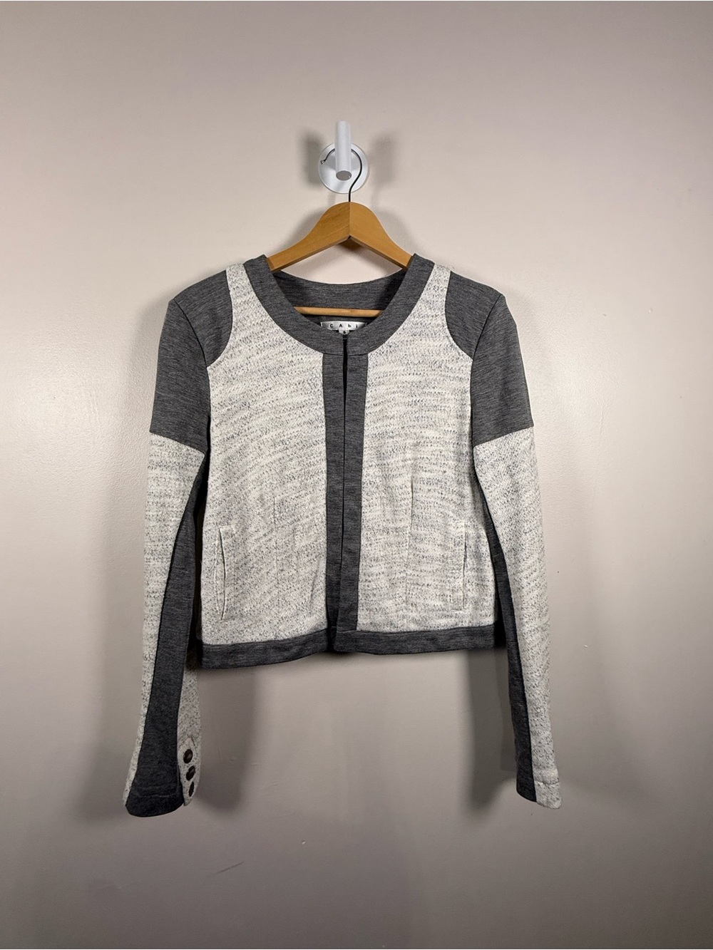 CAbi Two-Tone Gray and Cream Knit Jacket